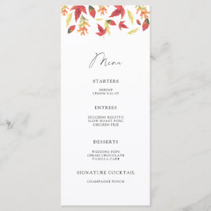 Menu minimaliste feuilles tombantes aquarelle