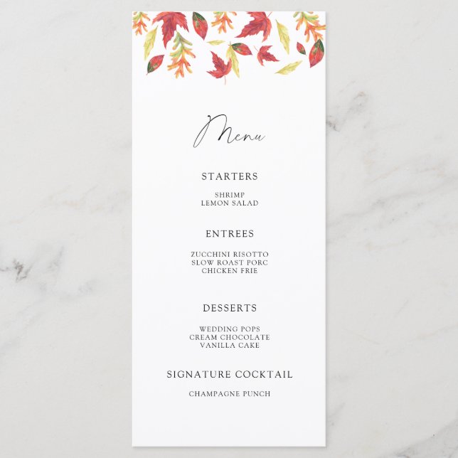 Menu minimaliste feuilles tombantes aquarelle (Devant)