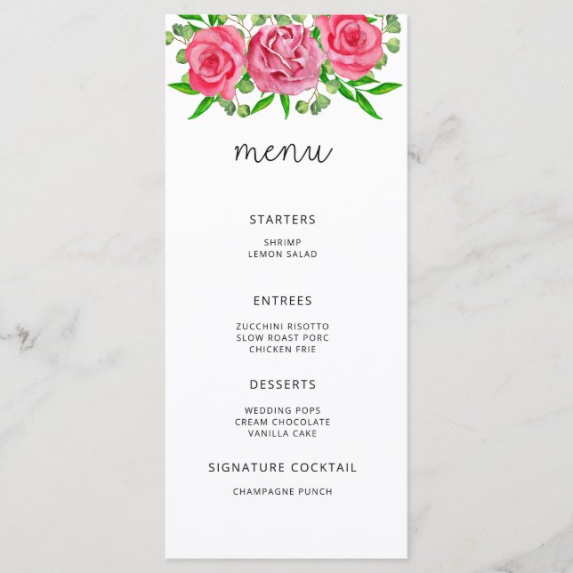 Menu minimaliste floral élégant aquarelle (Devant)
