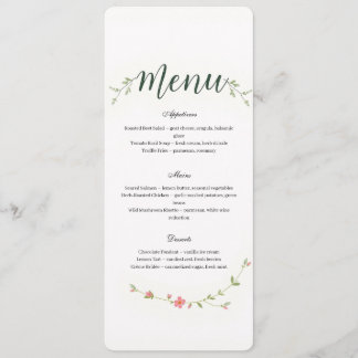 Menu Minimaliste Floral pour Restaurant ou Mariage