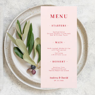 Menu Minimaliste Gras Rétro Rose & Rouge Simple Mariage
