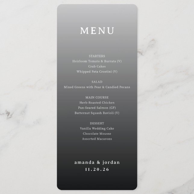 Menu Minimaliste Gris Élégant (Devant)