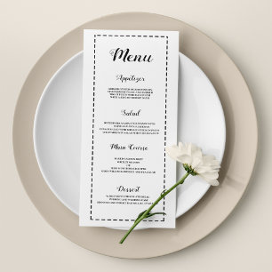 Menu minimaliste Mariage calligraphie noir blanc