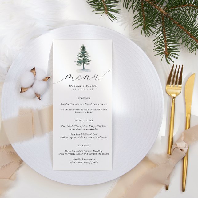 Menu minimaliste Mariage de l'arbre de pin rustiqu (Créateur téléchargé)