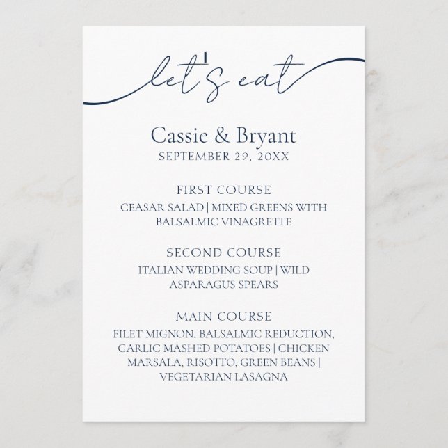 Menu minimaliste Mariage de script moderne bleu ma (Devant)