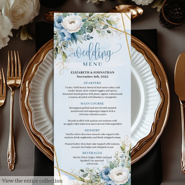 Menu minimaliste Mariage Dusty Blue Eucalyptus (Minimalist Dusty Blue Eucalyptus Wedding Menu)