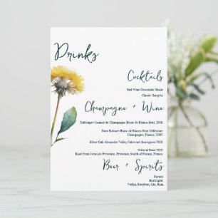 Menu Minimaliste Mariage Fleur de terrain Bar Bois