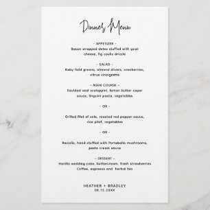 Menu minimaliste Mariage moderne noir et blanc