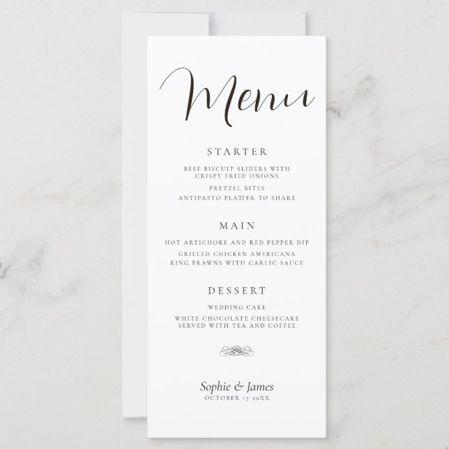 Menu Minimaliste Mariage Noir Et Blanc (Devant)