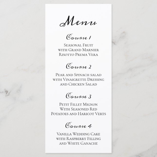Menu minimaliste Mariage noir et blanc (Devant)