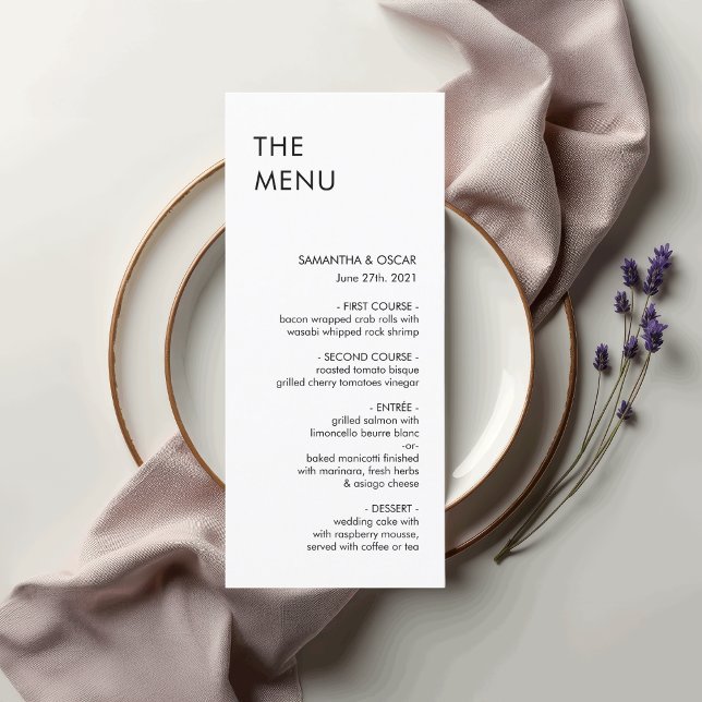 Menu minimaliste Mariage noir et blanc (Créateur téléchargé)