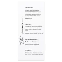 Menu minimaliste Mariage noir et blanc avec Vertic