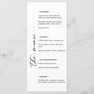 Menu minimaliste Mariage noir et blanc avec Vertic