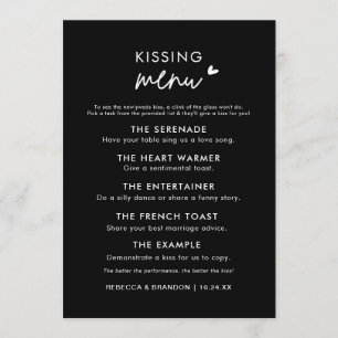 Menu minimaliste Mariage noir moderne Kiss