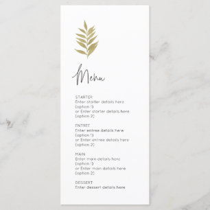 Menu minimaliste Mariage simple feuille d'or
