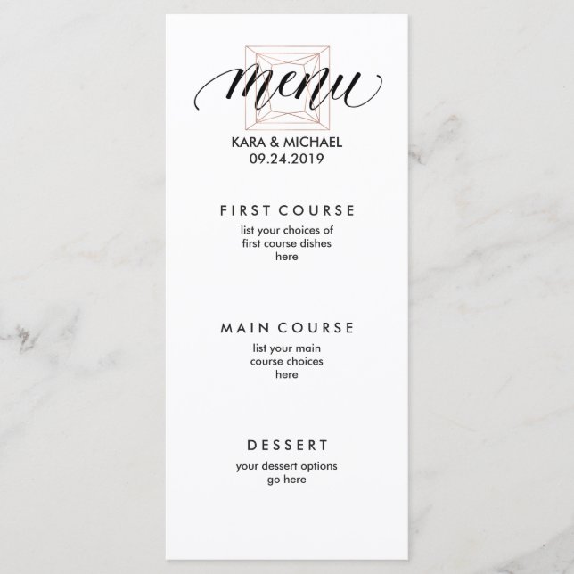 Menu minimaliste moderne Mariage de diamant géomét (Devant)