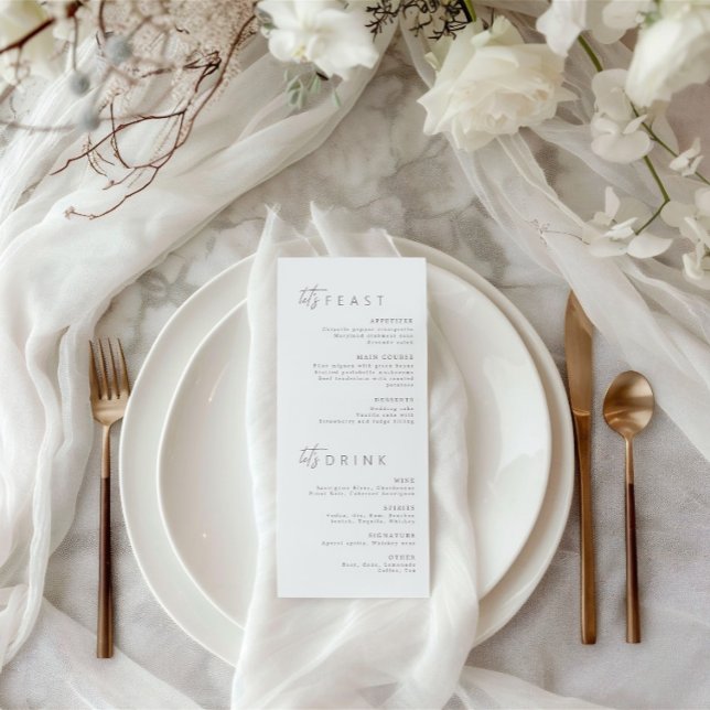 Menu minimaliste moderne Mariage et carte de place (Modern Minimalist Wedding Menu & Guest Place Card)