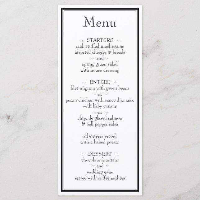 Menu minimaliste moderne Mariage noir blanc (Devant)