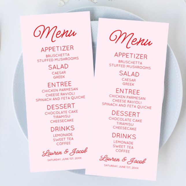 Menu minimaliste moderne rose et Mariage rouge (Créateur téléchargé)