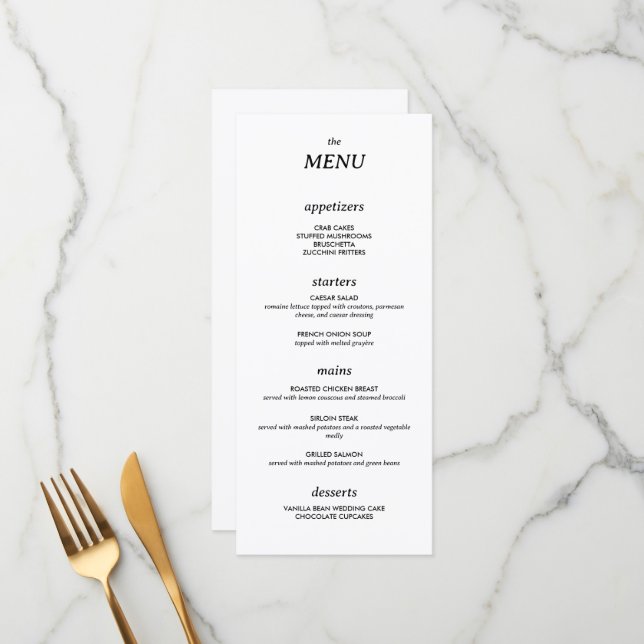 Menu minimaliste moderne Sleek Simple Mariage (Devant/Arrière en situation)
