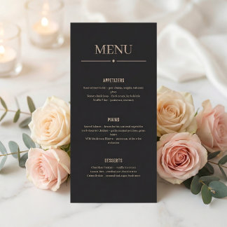 Menu Minimaliste Noir de Restaurant ou de Mariage 