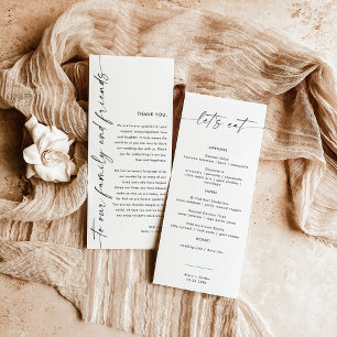 Menu Minimaliste + Note Merci Mariage Napkin
