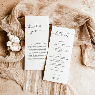 Menu Minimaliste + Note Merci Mariage Napkin