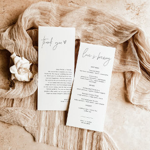 Menu Minimaliste + Note Merci Mariage Napkin