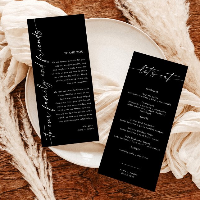 Menu Minimaliste + Note Merci | Mariage Napkin (Créateur téléchargé)