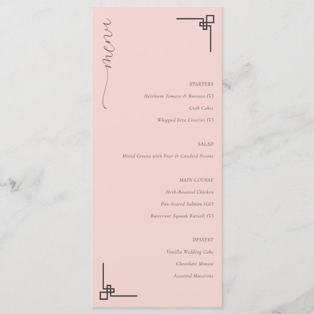 Menu minimaliste rose élégant (Devant)