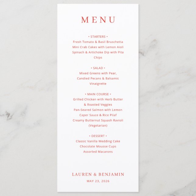 Menu minimaliste rouge élégant (Devant)