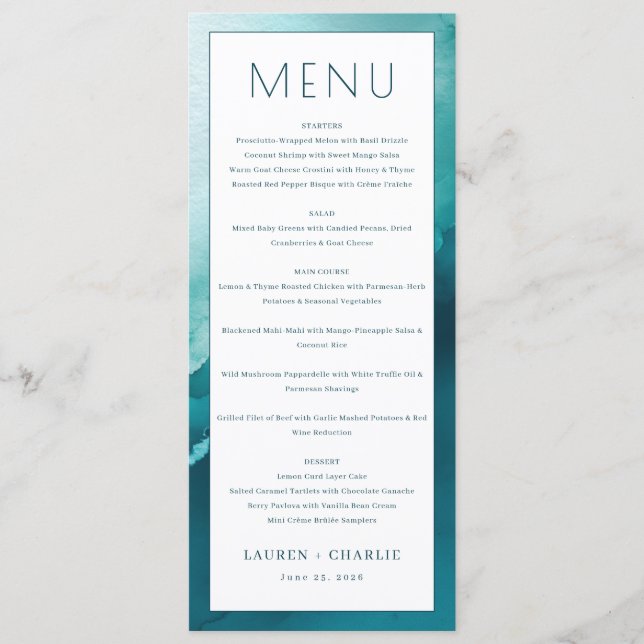 Menu minimaliste sarcelle élégant (Devant)