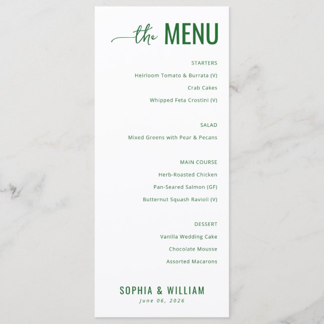 Menu Minimaliste Vert Élégant (Devant)