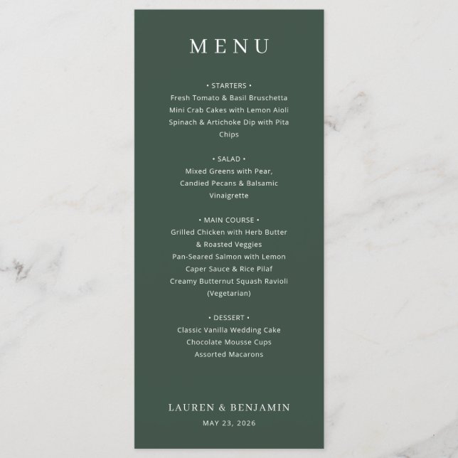 Menu Minimaliste Vert Élégant (Devant)