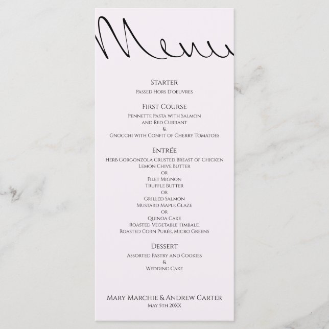 Menu Minuscule Typographie Plaisant Mais Mariage Formel (Devant)