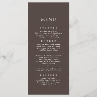Menu Mocha Brown Chic Moderne Élégant Dîner Mariage