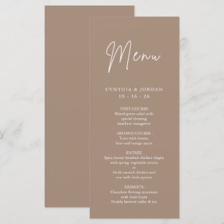 Menu Mocha Moderne Minimaliste Écriture Photo Mariage
