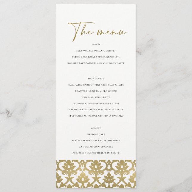 MENU MODÈLE FLORAL CLASSIQUE OR DAMASK (Devant)