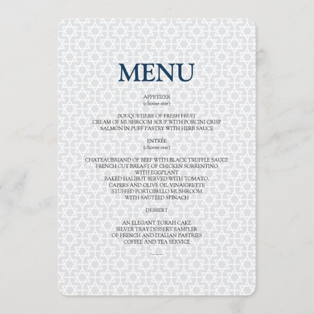 Menu modelé sensible de barre/bat mitzvah (Devant)