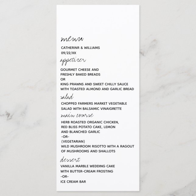 Menu Modern Black & White Minimalist Script Wedding (Devant)