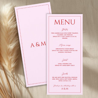 Menu Modern blush pink and red minimalist wedding