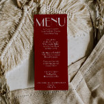 Menu Modern Burgundy Retro Whimsical Fun Wedding<br><div class="desc">A colorful retro funky modern bright burgundy wedding dinner menu. Which features chic template design of boho vintage deep red background and white typography and hand written menu. Perfect and matching with the whole suite.</div>