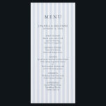 Menu Modern Classic Stripes Dusty Blue Vintage Wedding<br><div class="desc">This dusty blue striped wedding menu card features soft slate vertical stripes paired with a refined minimalist layout and elegant typography. The timeless blue and white stripe pattern creates a classic and formal look, perfect for traditional receptions, outdoor garden weddings, coastal celebrations, or elegant dining settings. The tall menu format...</div>