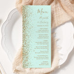 Menu Modern Gold Glitter Mint Green Wedding<br><div class="desc">The left-hand edge of this elegant modern wedding menu features a gold faux glitter design. The customizable text combines gold-colored handwriting,  copperplate and italic fonts on a mint green background. The reverse side features a matching mint green and gold glitter design.</div>