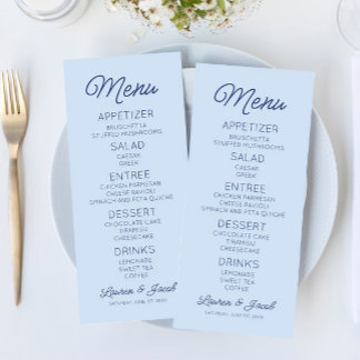 Menu Modern Minimal Minimalist Blue Wedding
