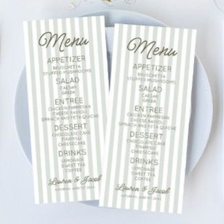 Menu Modern Minimal Minimalist Green Stripes Wedding