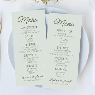 Menu Modern Minimal Minimalist Green Wedding