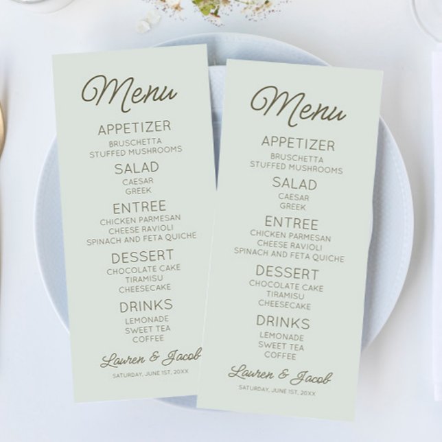 Menu Modern Minimal Minimalist Green Wedding (Créateur téléchargé)