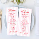 Menu Modern Minimal Minimalist Pink Stripes Red Wedding<br><div class="desc">This is a Modern Minimal Minimalist Pink Stripes Red Wedding Menu!</div>