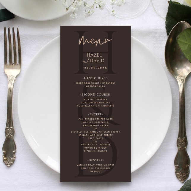 Menu Modern Minimalist Brown Monogram Wedding (Créateur téléchargé)